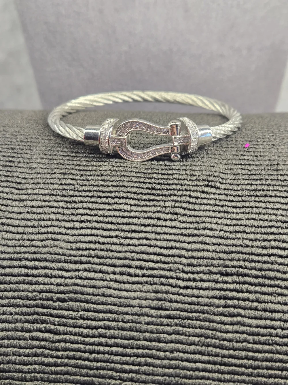 Silver Cable Bracelet Crystal Stirrup Buckle Clasp One Size